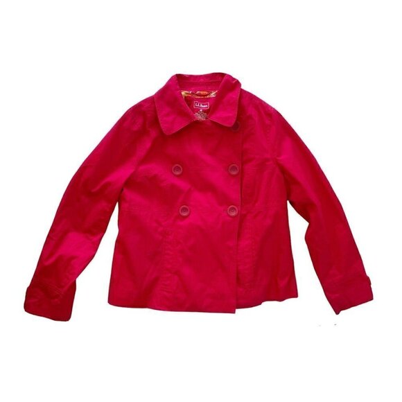 L.L. Bean Woman's Sz M Red Trench Coat Citrus Fruit Lining Jacket - Picture 6 of 7